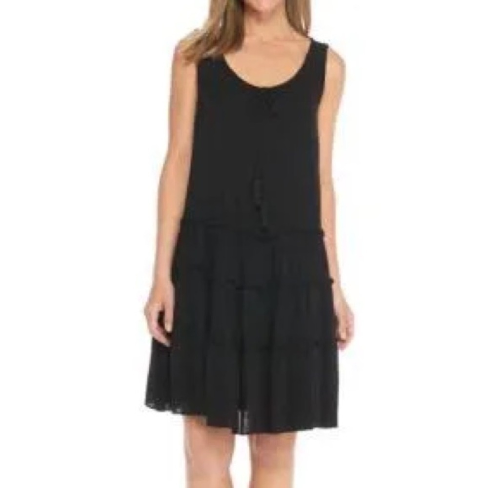 Violet Weekend Floral Eyelet Embroidered Midi Tiered Dress Black Size S